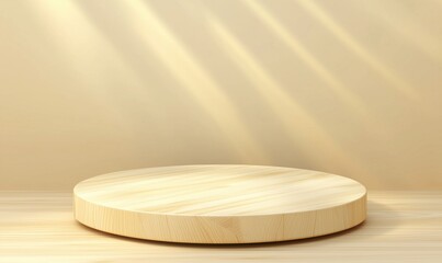 Poster - Minimalist wooden display platform with soft lighting, perfect for product showcasing or photography