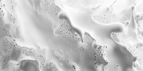Poster - Abstract white fluid texture with bubbles and smooth flowing shapes, resembling liquid surface or foam, creating a sense of depth and movement