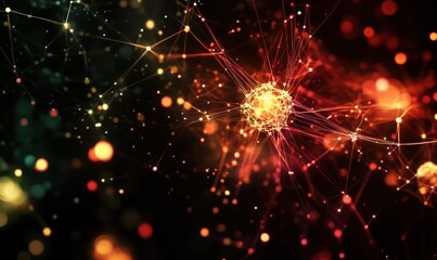 Poster - Abstract representation of interconnected particles and energy, showcasing vibrant colors and intricate patterns of light and connections