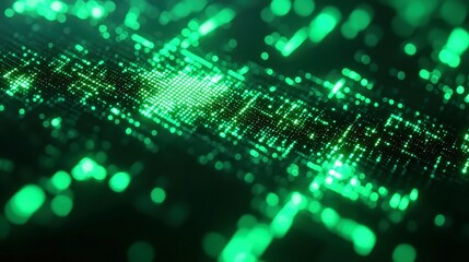 Poster - Matrix Code Cascade, an abstract digital backdrop featuring flowing green symbols, immersing viewers in a vibrant cyberpunk atmosphere, perfect for tech-themed projects.