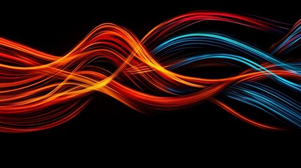 Fototapete - Abstract flowing lines with vibrant colors on black background, creating dynamic movement