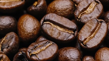 Wall Mural - Close-up view of roasted coffee beans showcasing their rich texture and deep brown color, ideal for culinary use