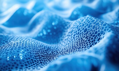 Poster - Abstract blue wave pattern with intricate mesh structure, showcasing depth and texture in a fluid-like design