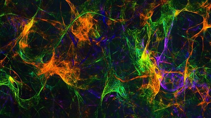 Fototapete - Abstract network of vibrant lines creating a glowing, interconnected web on dark background