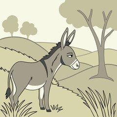 Canvas Print - donkey in a field