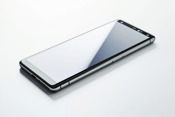 Poster - Modern smartphone with sleek design showcased on white background featuring soft light reflection