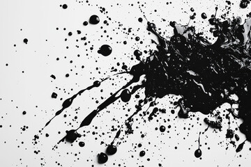 Poster - Monochromatic abstract pattern showcasing dynamic black ink splatters on a crisp white background with expressive detail