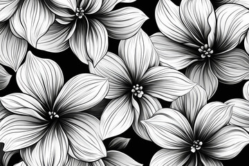 Poster - Monochrome abstract floral pattern showcasing stylized blooms with flowing shapes and bold outlines in a contemporary design