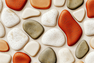 Poster - Natural abstract pattern of irregular pebble shapes in earthy tones with subtle textures on a beige background