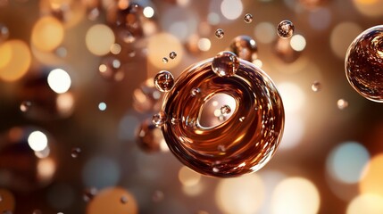 Abstract fluid spheres with a bokeh background create a vibrant and dynamic visual