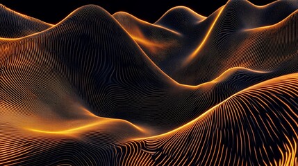 Wall Mural - Abstract golden lines forming undulating waves on a dark background creating a futuristic and modern vibe