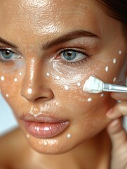 Wall Mural - close up of a woman applying mascara