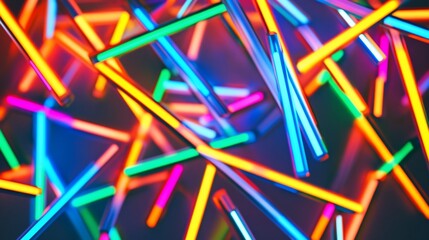 Wall Mural - Abstract multicolored light sticks floating against a dark background creating a vibrant and dynamic scene