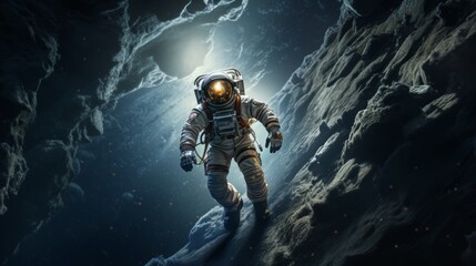 Wall Mural - Astronaut in a Lunar Cave: A Cosmic Adventure