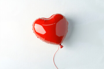 Wall Mural - red smooth balloon on a string in the shape of a heart, valentine's day, on a white background