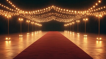 Poster - A beautifully lit red carpet pathway, lined with glowing lights, perfect for glamorous events, celebrations, or photoshoots that evoke elegance and luxury.