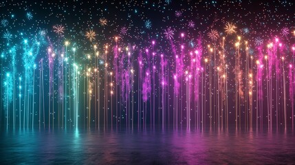 Poster - A mesmerizing display of colorful fireworks lighting up the night sky, creating a festive atmosphere and evoking feelings of joy and celebration.