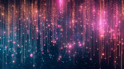 Poster - A mesmerizing digital visualization featuring vibrant light trails cascading in shades of pink and blue, creating an enchanting, celestial atmosphere.