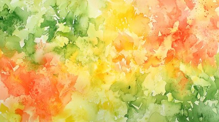 Poster - a painting of a green and yellow background with orange and green splatters