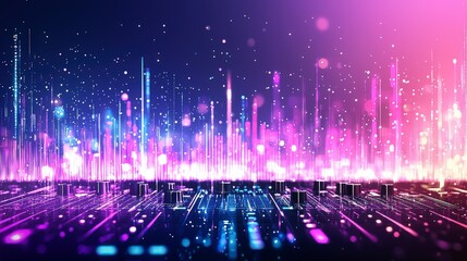 Poster - A vibrant and colorful abstract background featuring glowing digital lines and sparkling lights, representing innovation and futuristic concepts.