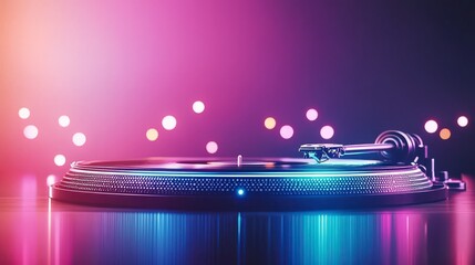 Poster - A vibrant and colorful setup featuring a turntable under ambient lighting, reflecting the energy and excitement of music and nightlife culture.