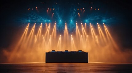 Poster - A vibrant concert stage illuminated by dramatic lights, creating an electrifying atmosphere perfect for music events and performances.