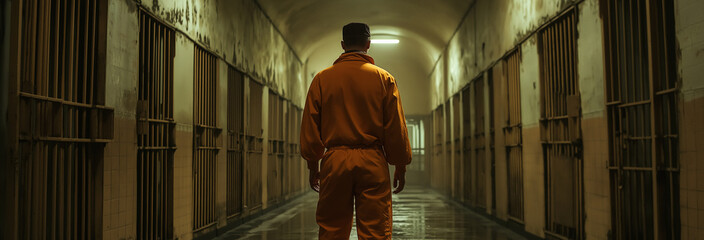 Wall Mural - dangerous prisoners, orange uniform, asylum, cinematic, dramatic lighting