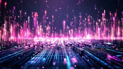 Poster - A vibrant digital landscape showcasing streams of light and data, symbolizing connectivity and innovation in the modern technological world.