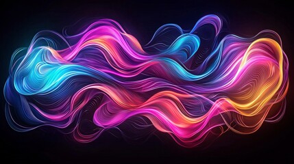 Poster - A vibrant wave of colorful abstract shapes flows elegantly across a dark background, creating a mesmerizing design perfect for modern artwork.