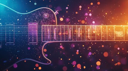 Poster - A visually stunning close-up of an electric guitar, adorned with vibrant colors and sparkling lights, ideal for music enthusiasts and creative projects.