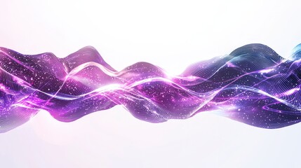 Poster - An abstract design featuring flowing waves of vibrant purple and blue light against a soft white background, evoking a sense of energy and movement.