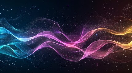 Poster - Colorful abstract waves swirl and dance against a dark background, creating a mesmerizing visual effect suitable for various creative projects.