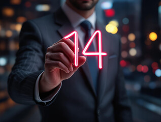 Aufkleber - A man is pointing at the number fourteen in a red circle. 14 february Valentine's Day