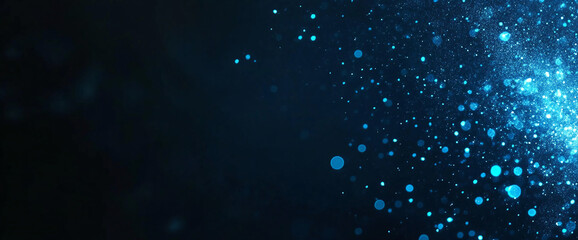 Poster - Abstract blue particles with glowing light effect and blurred background