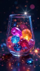 Wall Mural - Glittering gemstones in a starry glass container, dazzle, radiance