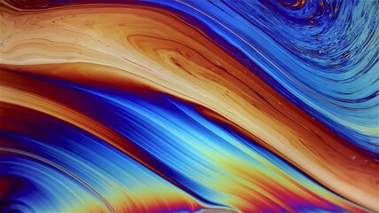 Wall Mural - Closeup video of a soap bubble showing thin film interference concept and the resulting different colors of light with each moving and swirling shapes. Perfect for illustrating concepts of physics.