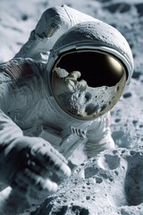 Wall Mural - astronaut standing on moon surface, wearing spacesuit