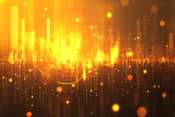 Poster - Abstract glowing golden city lights, vibrant and energetic digital pattern with bokeh effects. Business background
