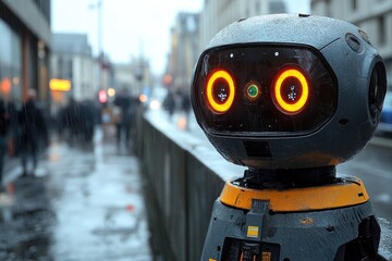 Poster - a close-up view of a robot standing on a city street