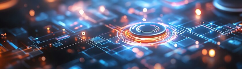 Poster - A vibrant and detailed abstract representation of a digital circuit board, glowing components and interconnected paths illustrate the complexity of modern technology and innovation