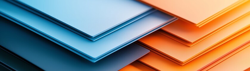 Poster - A vibrant and modern composition of overlapping sheets in gradient shades of blue and orange, perfect for backgrounds or design elements in digital media.