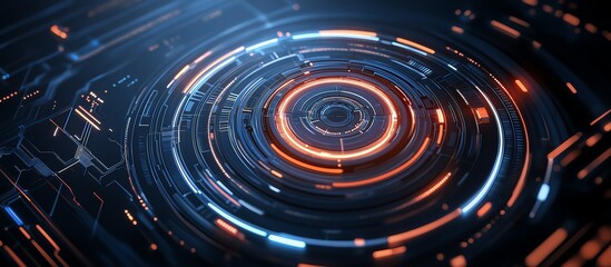 Aufkleber - Futuristic digital abstract background with glowing circular lines and patterns, symbolizing advanced computing and innovation in technology