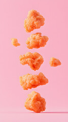 Poster - Floating orange textured shapes against a pink background. Abstract, artistic, and visually striking.