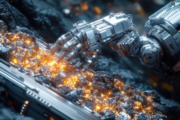 Wall Mural - a futuristic spaceship docked at a space station