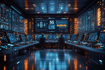 Poster - A control room filled with various electronic devices and instruments