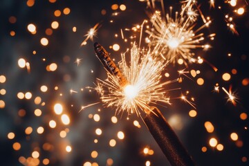 Wall Mural - a close-up shot of a sparkler lit up in the dark, perfect for use in low-light or nighttime scenes