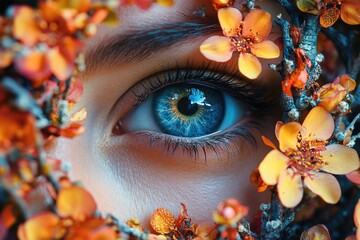 Poster - A person's eye surrounded by flowers, perfect for use in beauty or nature-themed projects