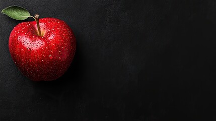 Wall Mural - Red Apple With Water Drops On Dark Background