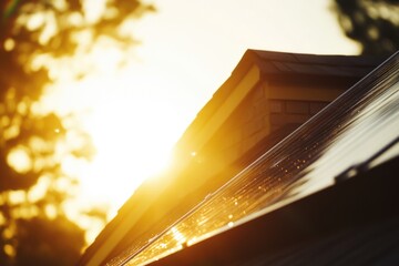 Poster - A house with sunlight peeking through the roof, ideal for images about natural light, architecture or home decor