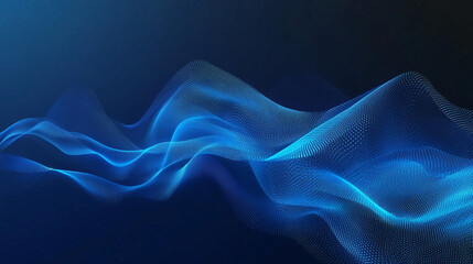 Poster - Blue abstract wave pattern, 3D technology design with glowing dots and lines in the digital space
